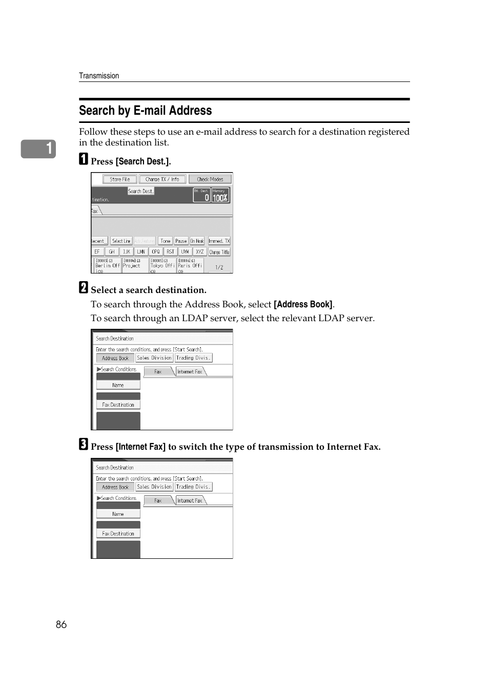 Search by e-mail address | Ricoh 7500 User Manual | Page 96 / 292