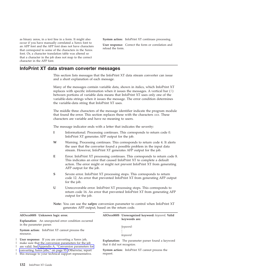 Infoprint xt data stream converter messages, Infoprint, Data | Stream, Converter, Messages | Ricoh INFOPRINT XT GLD0-0025-01 User Manual | Page 152 / 202