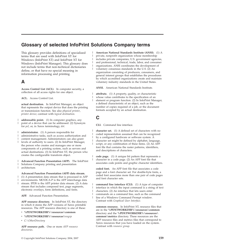 Glossary, Selected, Infoprint | Solutions, Company, Terms | Ricoh INFOPRINT XT GLD0-0025-01 User Manual | Page 179 / 202