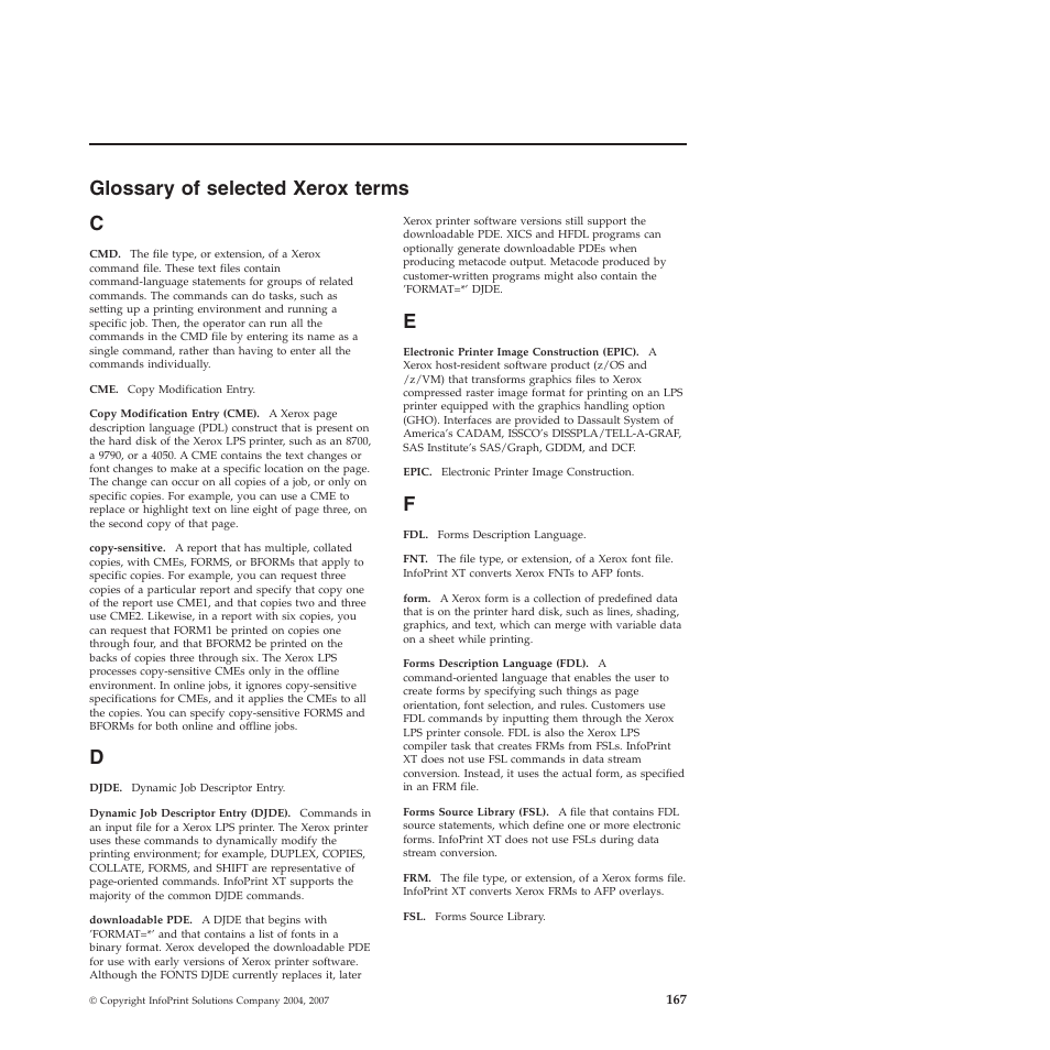 Glossary of selected xerox terms, Glossary, Selected | Xerox, Terms | Ricoh INFOPRINT XT GLD0-0025-01 User Manual | Page 187 / 202