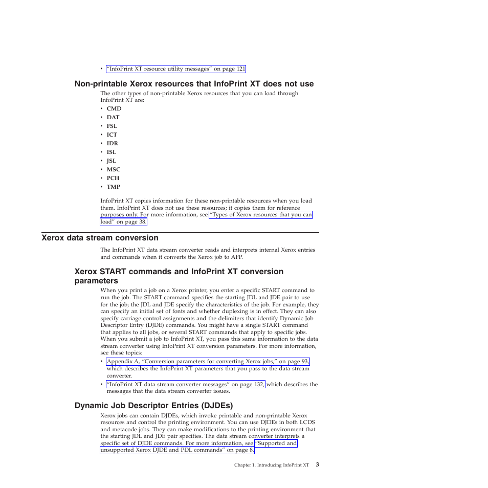 Xerox data stream conversion, Dynamic job descriptor entries (djdes), Non-printable | Xerox, Resources, That, Infoprint, Does, Data, Stream | Ricoh INFOPRINT XT GLD0-0025-01 User Manual | Page 23 / 202