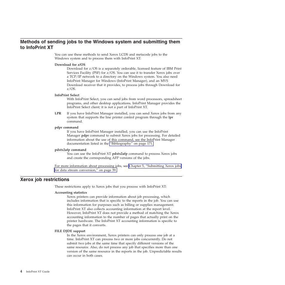 Xerox job restrictions, Methods, Sending | Jobs, Windows, System, Submitting, Them, Infoprint, Xerox | Ricoh INFOPRINT XT GLD0-0025-01 User Manual | Page 24 / 202