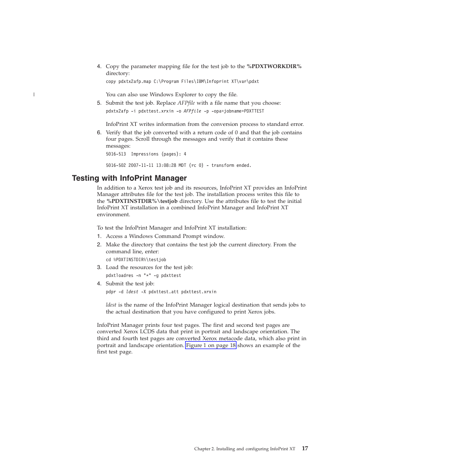 Testing with infoprint manager, Testing, With | Infoprint, Manager | Ricoh INFOPRINT XT GLD0-0025-01 User Manual | Page 37 / 202