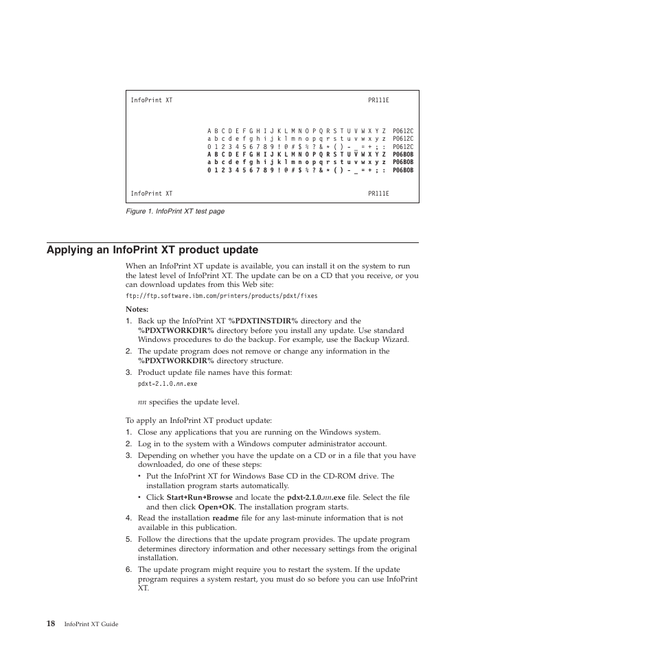Applying an infoprint xt product update, Applying, Infoprint | Product, Update, Test, Figure | Ricoh INFOPRINT XT GLD0-0025-01 User Manual | Page 38 / 202