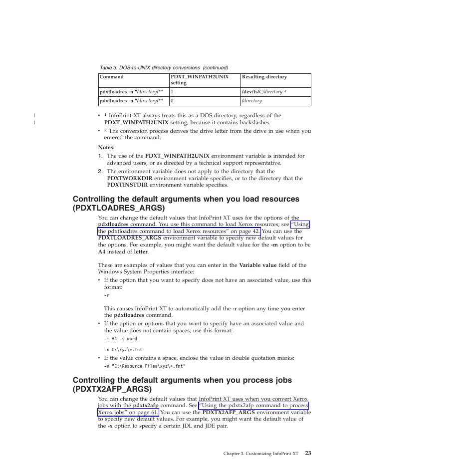 Controlling, Default, Arguments | When, Load, Resources, Pdxtloadres_args), Process, Jobs, Pdxtx2afp_args) | Ricoh INFOPRINT XT GLD0-0025-01 User Manual | Page 43 / 202