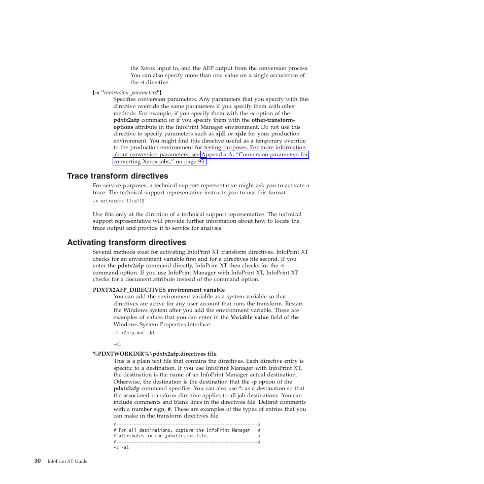 Trace transform directives, Activating transform directives, Trace | Transform, Directives, Activating | Ricoh INFOPRINT XT GLD0-0025-01 User Manual | Page 50 / 202