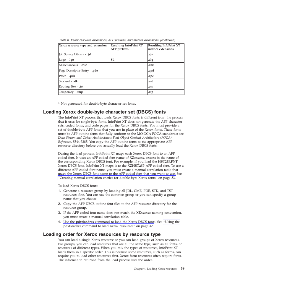 Loading order for xerox resources by resource type, Loading, Xerox | Double-byte, Character, Dbcs), Fonts, Order, Resources, Resource | Ricoh INFOPRINT XT GLD0-0025-01 User Manual | Page 59 / 202