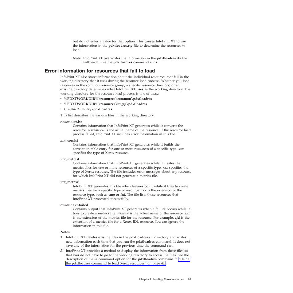 Error information for resources that fail to load, Error, Information | Resources, That, Fail, Load | Ricoh INFOPRINT XT GLD0-0025-01 User Manual | Page 61 / 202