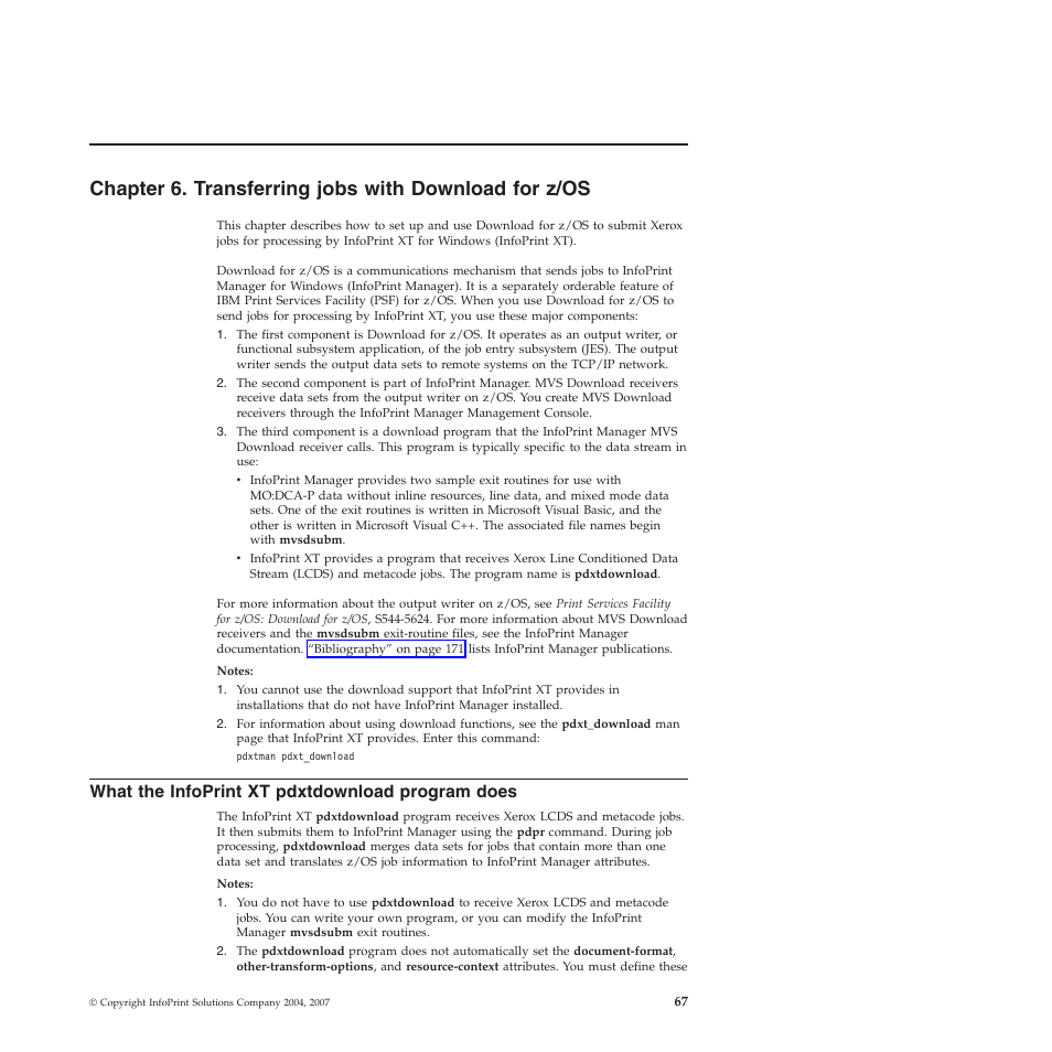 What the infoprint xt pdxtdownload program does, Chapter, Transferring | Jobs, With, Download, Z/os, What, Infoprint, Pdxtdownload | Ricoh INFOPRINT XT GLD0-0025-01 User Manual | Page 87 / 202
