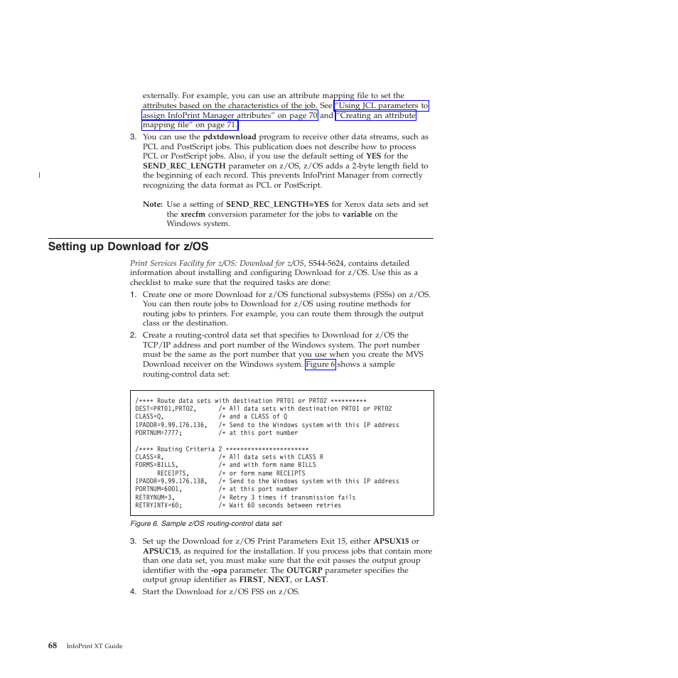 Setting up download for z/os, Setting, Download | Z/os, Sample, Routing-control, Data | Ricoh INFOPRINT XT GLD0-0025-01 User Manual | Page 88 / 202