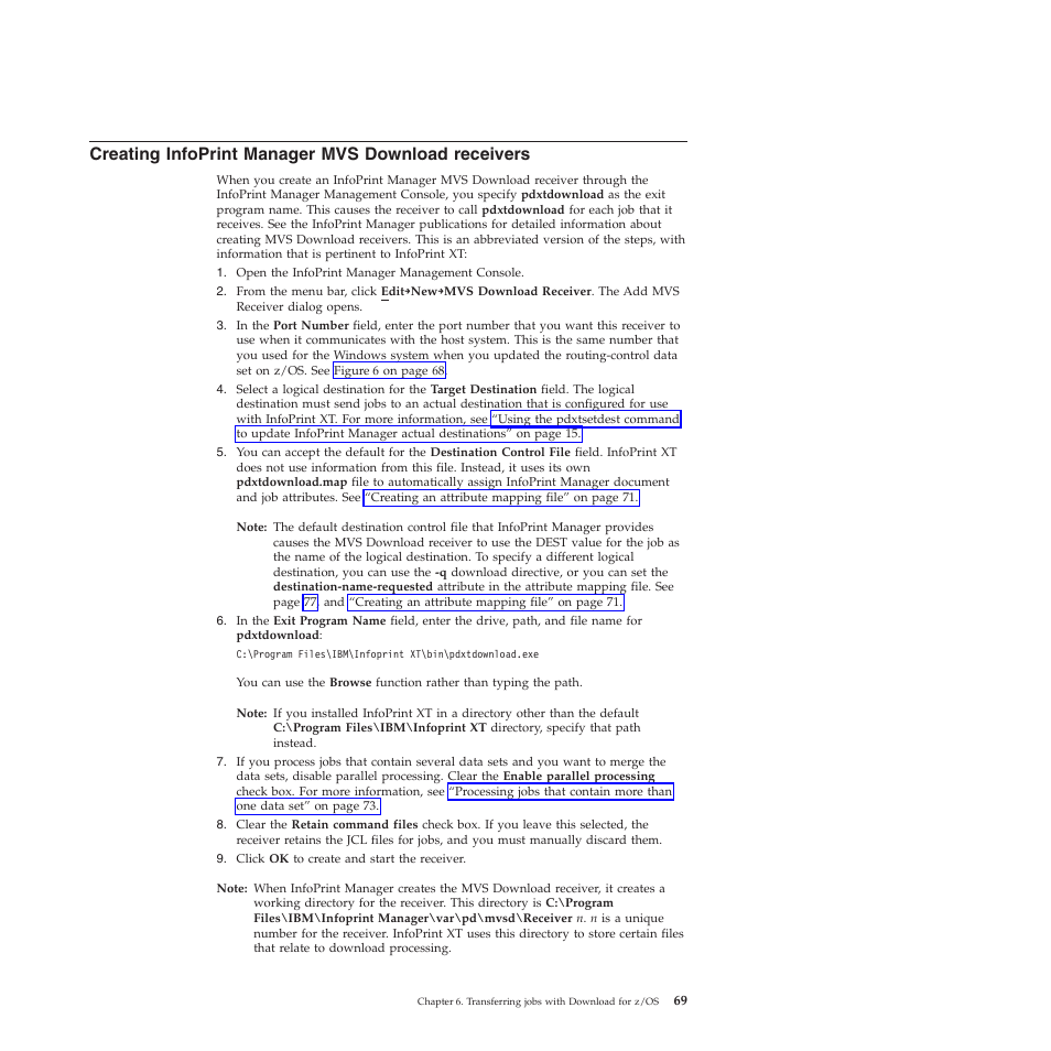 Creating infoprint manager mvs download receivers, Creating, Infoprint | Manager, Download, Receivers | Ricoh INFOPRINT XT GLD0-0025-01 User Manual | Page 89 / 202