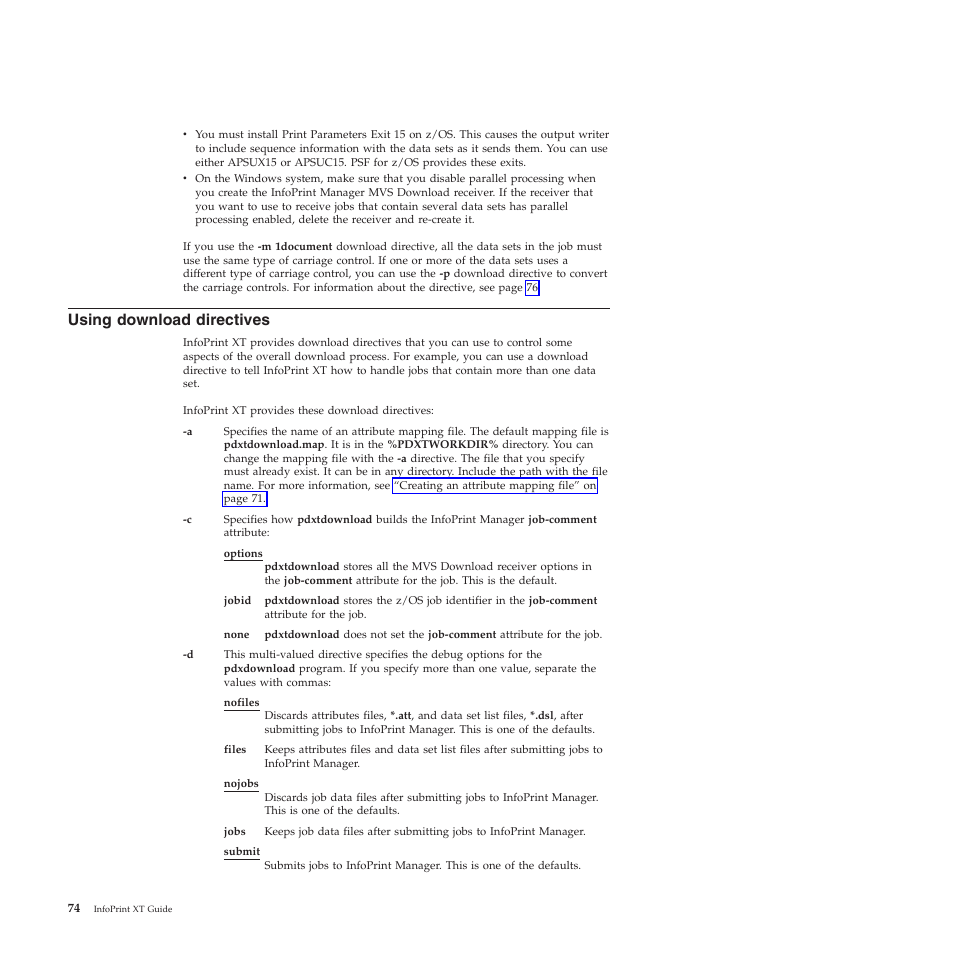 Using download directives, Using, Download | Directives | Ricoh INFOPRINT XT GLD0-0025-01 User Manual | Page 94 / 202