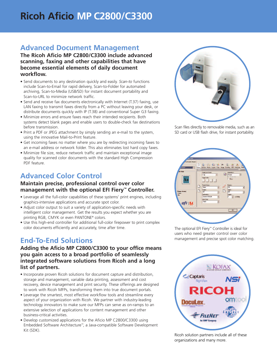 Advanced document management, Advanced color control, End-to-end solutions | Ricoh Aficio MP C2800 User Manual | Page 4 / 8