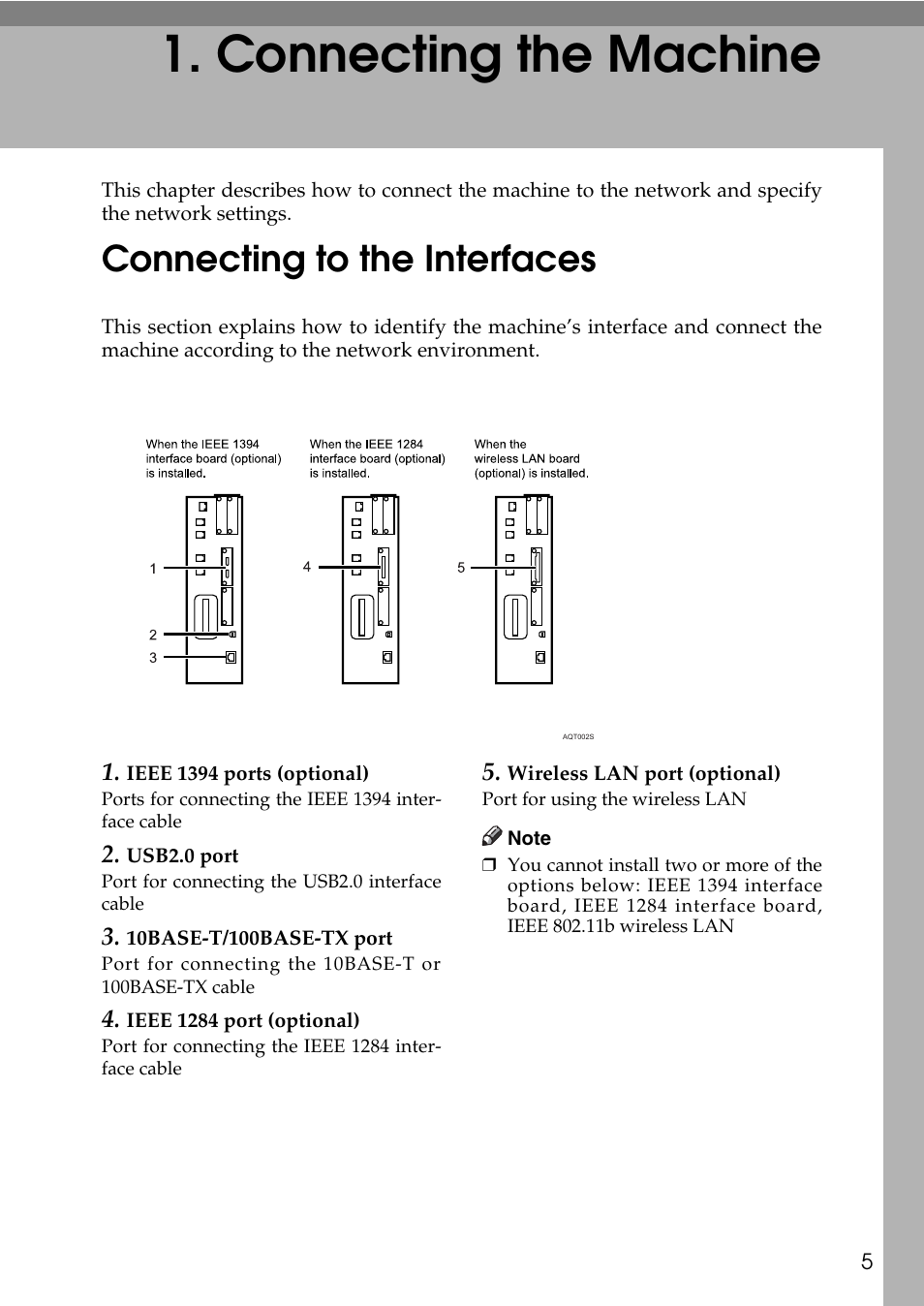  connecting the machine, Connecting to the interfaces, Connecting the machine | Ricoh LD435c User Manual | Page 13 / 325