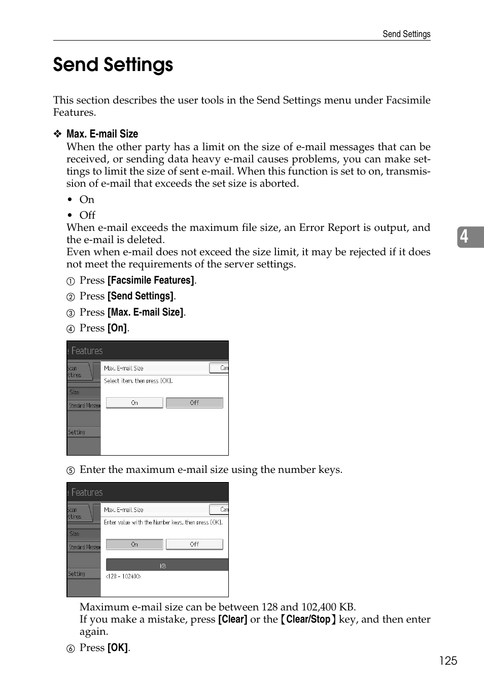 Send settings, 4send settings | Ricoh LD435c User Manual | Page 133 / 325