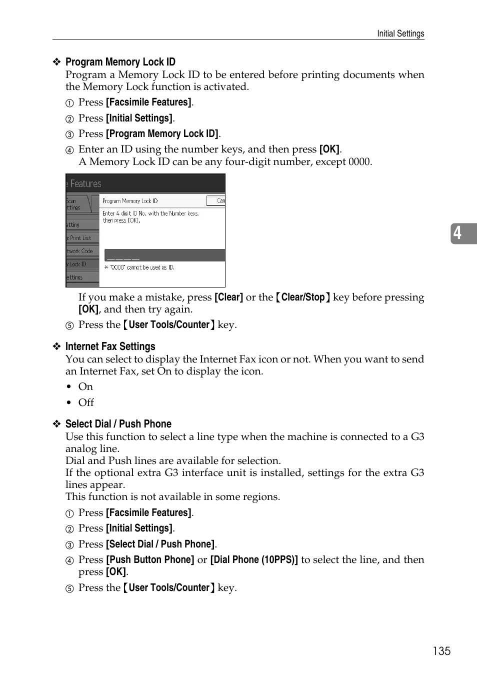 P.135 “program memory lock id | Ricoh LD435c User Manual | Page 143 / 325