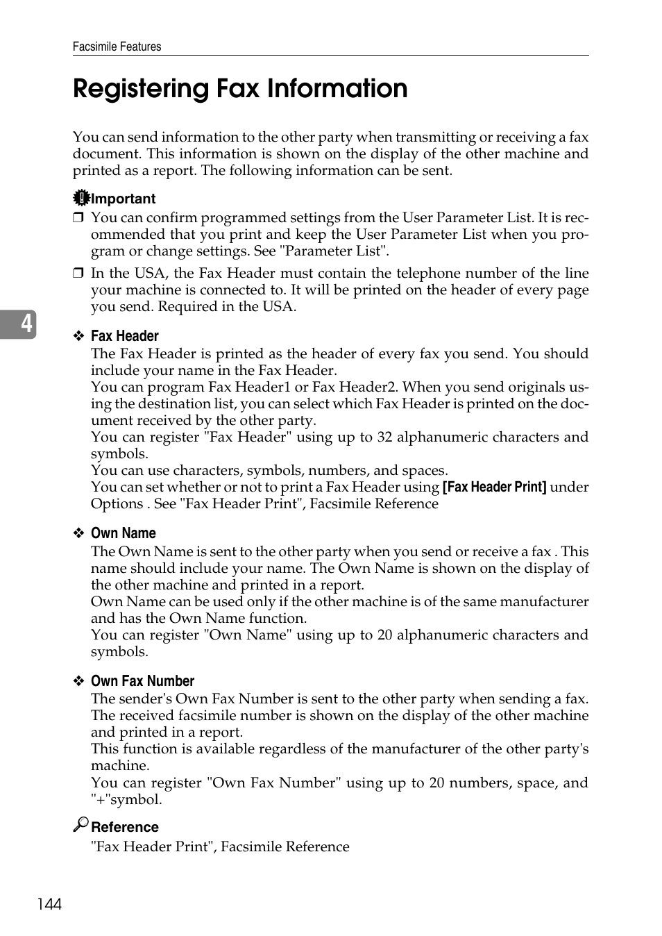 Registering fax information, P.144 “registering fax information, 4registering fax information | Ricoh LD435c User Manual | Page 152 / 325