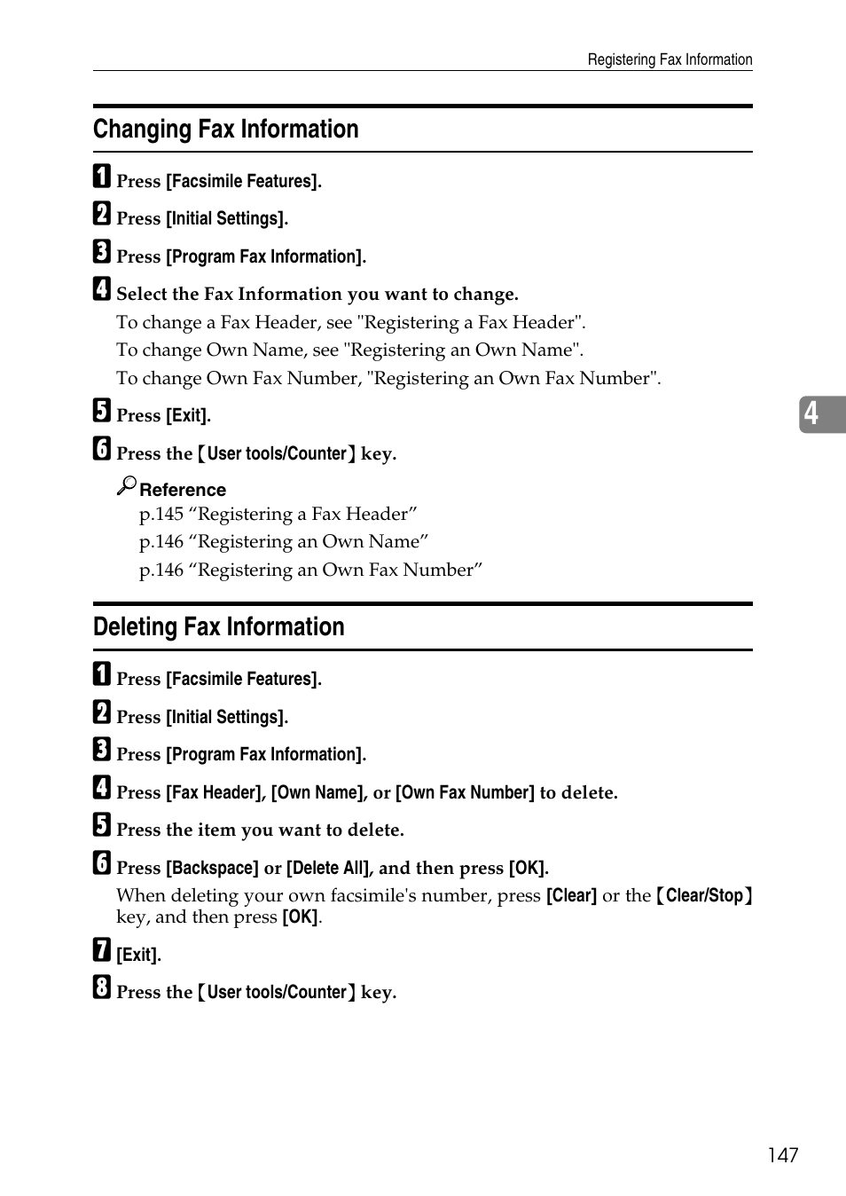 Changing fax information, Deleting fax information, Changing fax information deleting fax information | Ricoh LD435c User Manual | Page 155 / 325