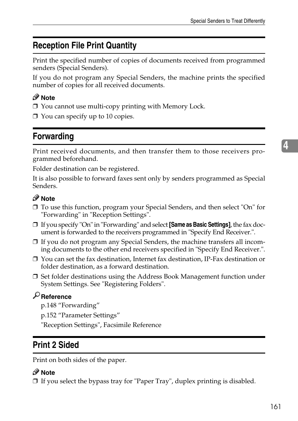 Reception file print quantity, Forwarding, Print 2 sided | Ricoh LD435c User Manual | Page 169 / 325