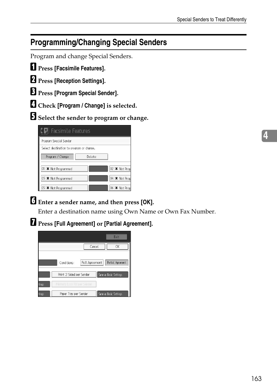 Programming/changing special senders | Ricoh LD435c User Manual | Page 171 / 325
