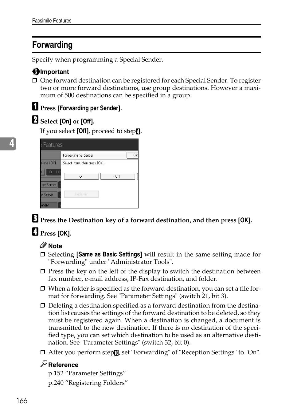 Forwarding, P.166 “forwarding | Ricoh LD435c User Manual | Page 174 / 325