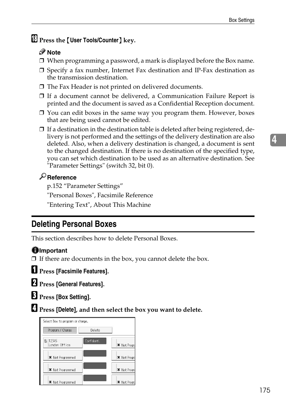Deleting personal boxes | Ricoh LD435c User Manual | Page 183 / 325