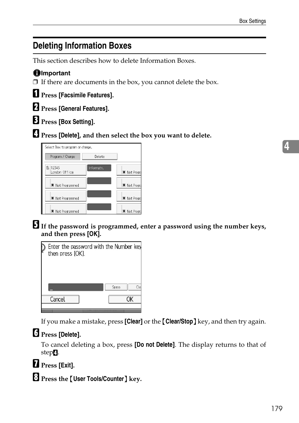 Deleting information boxes | Ricoh LD435c User Manual | Page 187 / 325