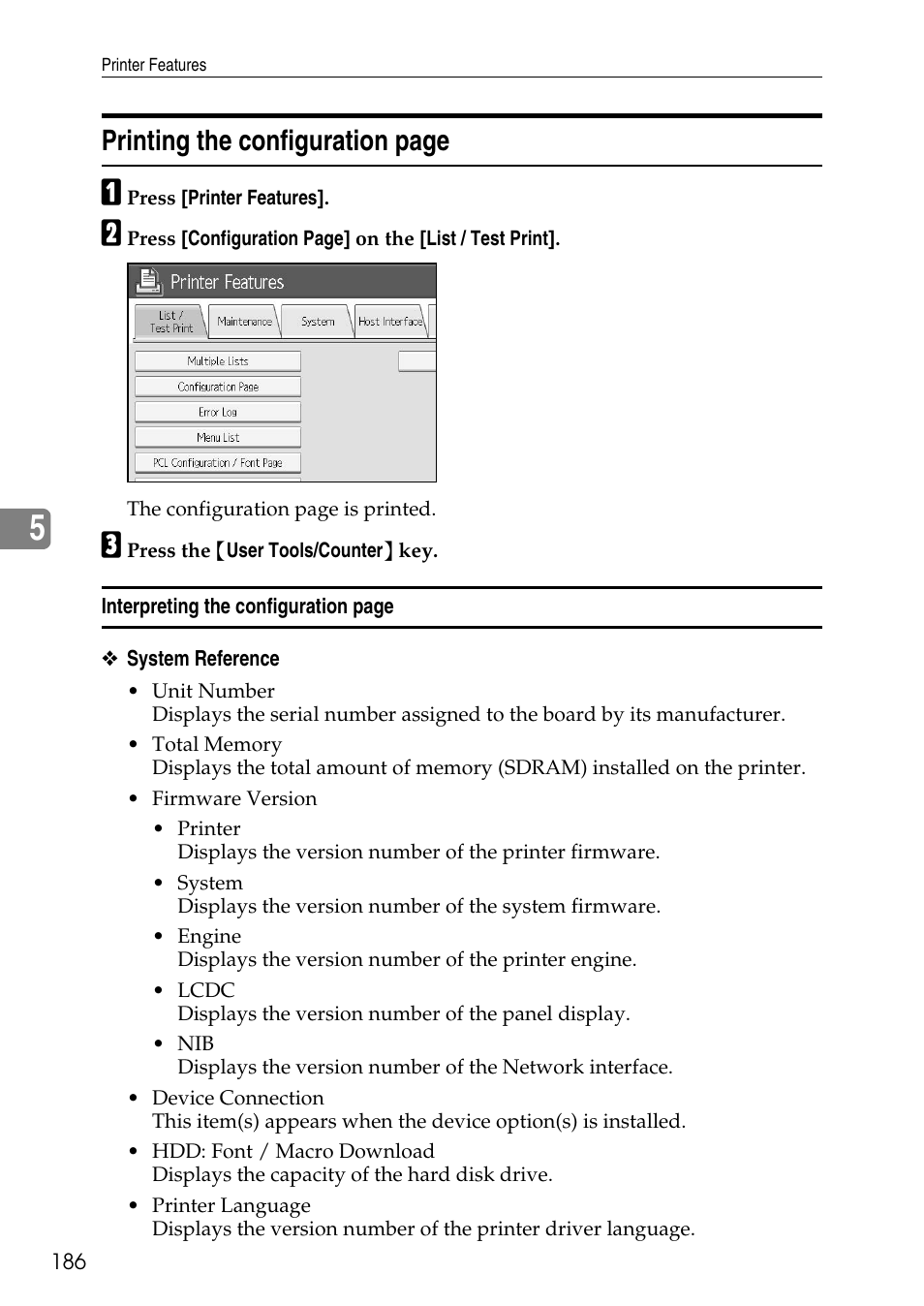 Printing the configuration page | Ricoh LD435c User Manual | Page 194 / 325