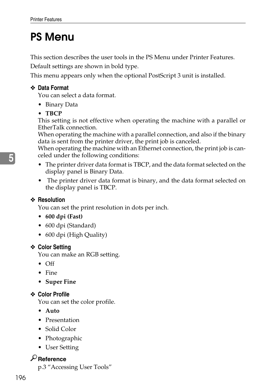 Ps menu, 5ps menu | Ricoh LD435c User Manual | Page 204 / 325