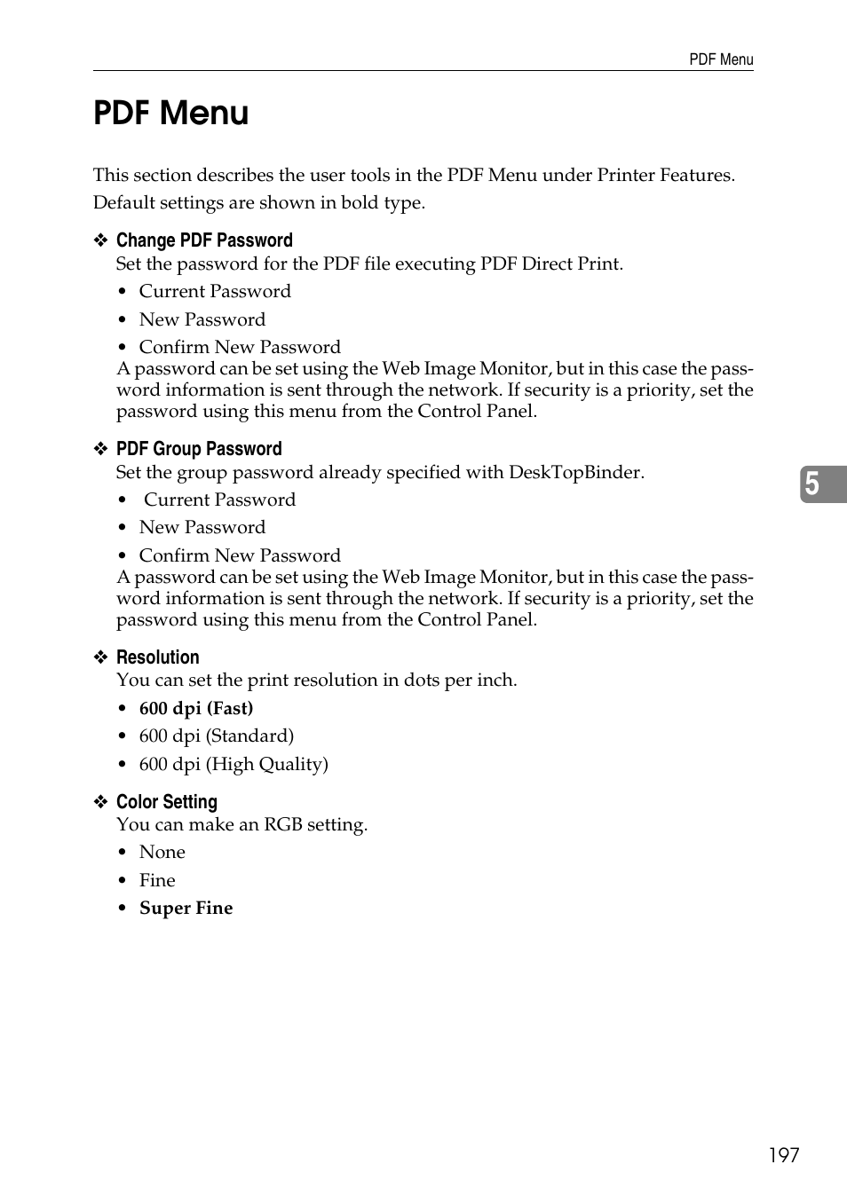 Pdf menu, 5pdf menu | Ricoh LD435c User Manual | Page 205 / 325