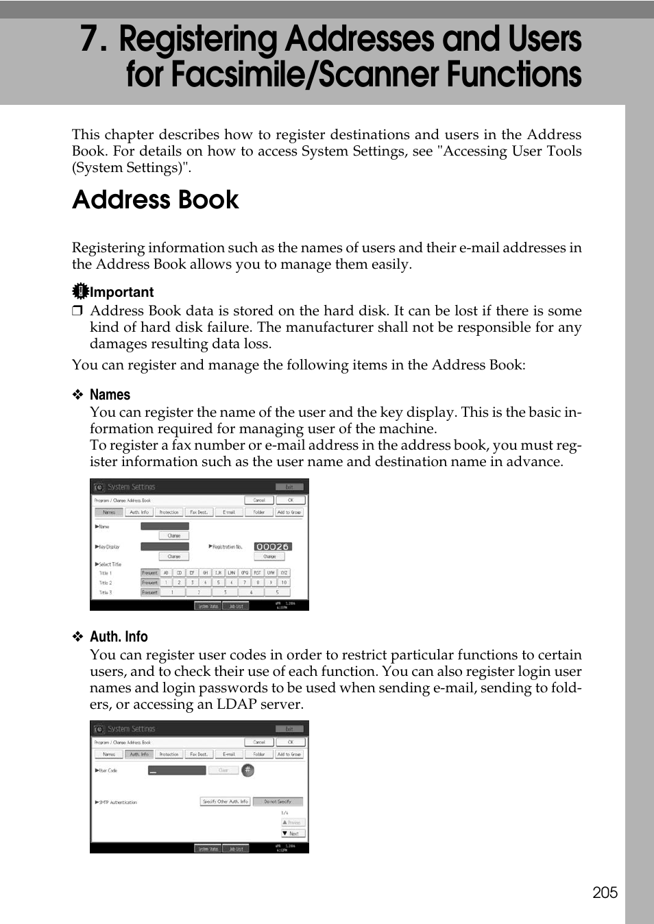 Address book, Functions, P.205 “address book | Ricoh LD435c User Manual | Page 213 / 325