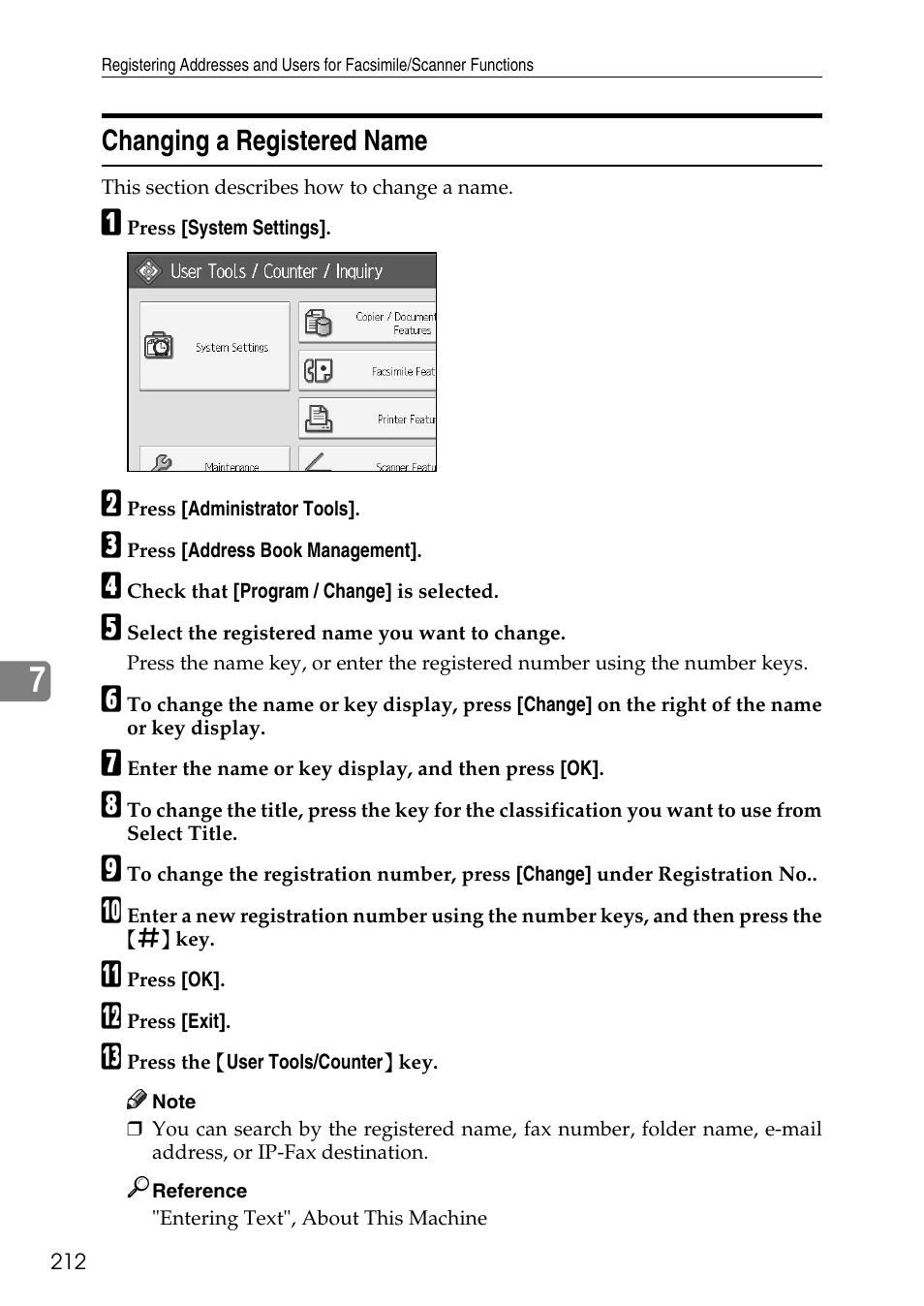 Changing a registered name | Ricoh LD435c User Manual | Page 220 / 325