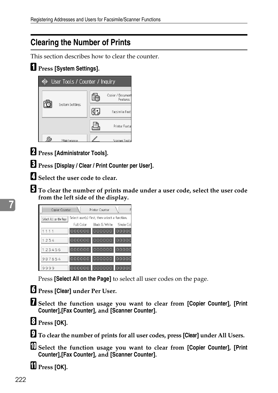 Clearing the number of prints | Ricoh LD435c User Manual | Page 230 / 325