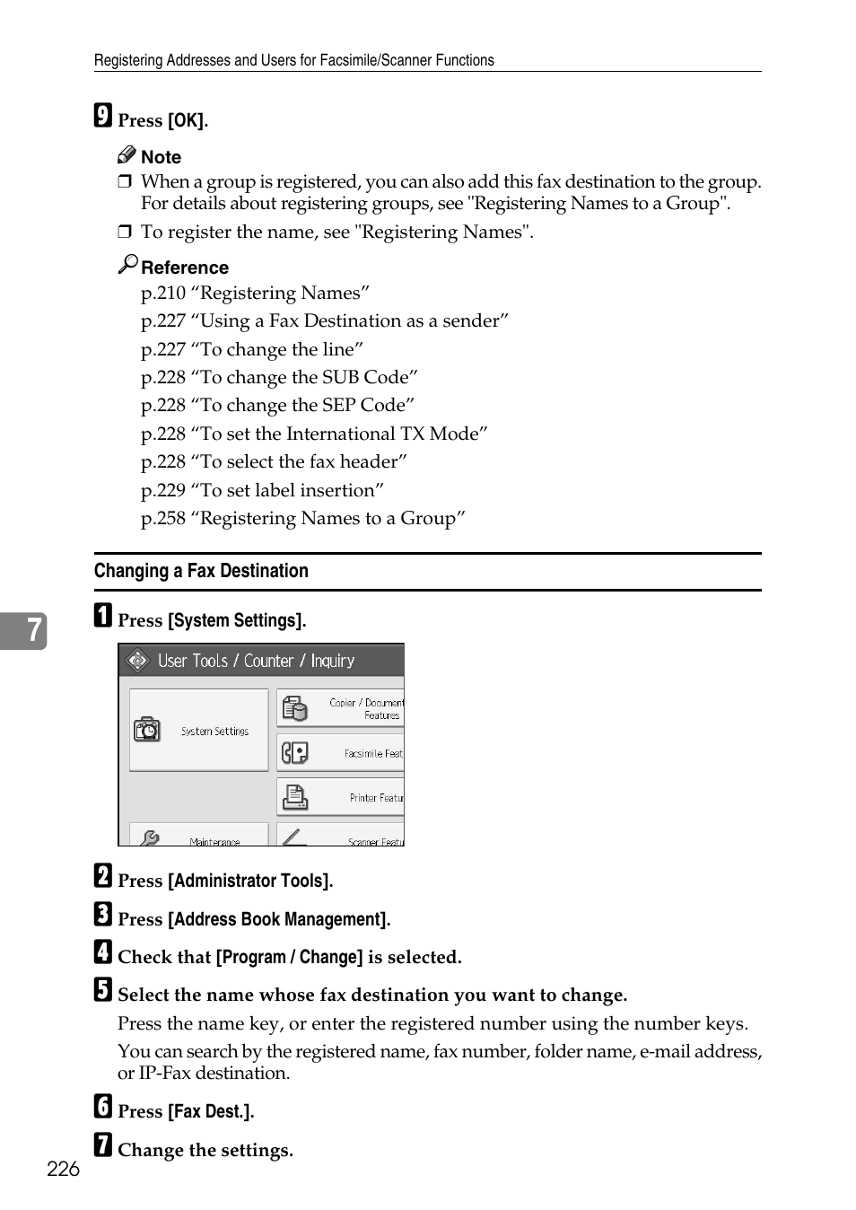 Changing a fax destination | Ricoh LD435c User Manual | Page 234 / 325