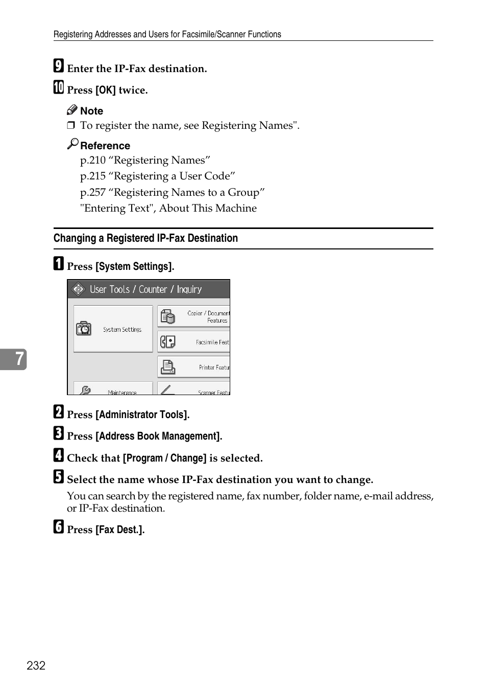 Changing a registered ip-fax destination | Ricoh LD435c User Manual | Page 240 / 325