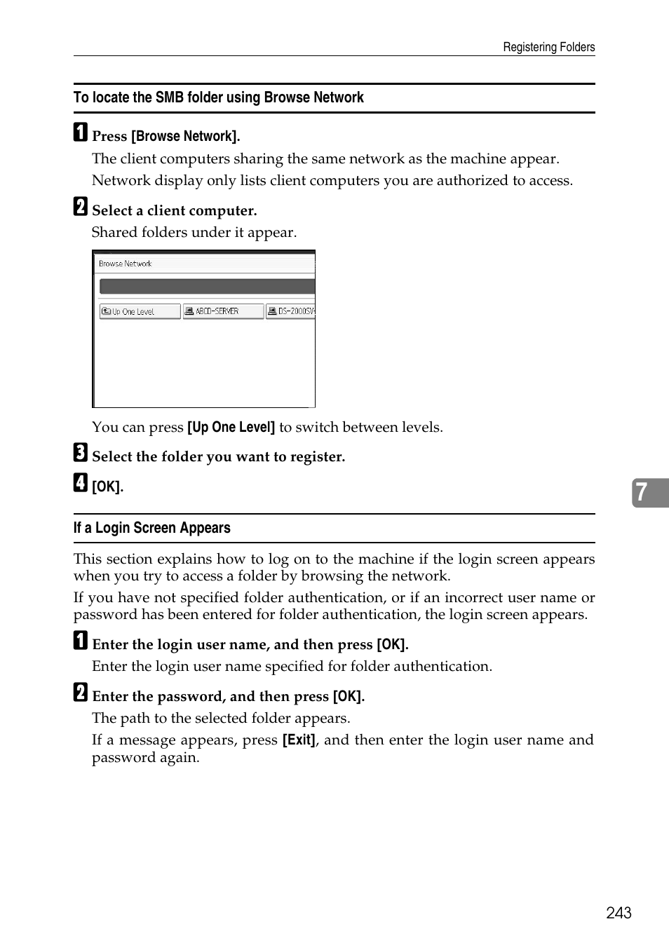 To locate the smb folder using browse network, If a login screen appears | Ricoh LD435c User Manual | Page 251 / 325