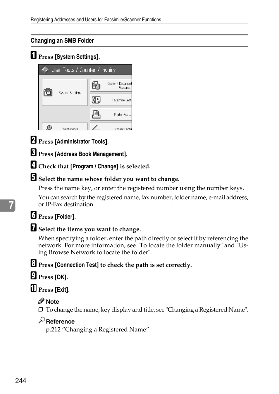 Changing an smb folder | Ricoh LD435c User Manual | Page 252 / 325