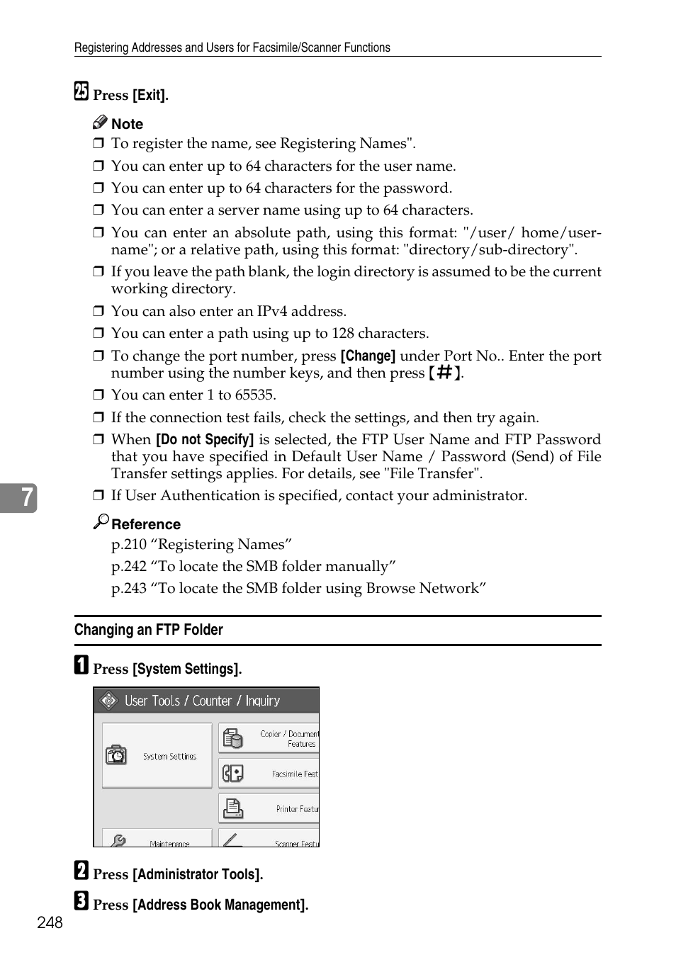 Changing an ftp folder | Ricoh LD435c User Manual | Page 256 / 325