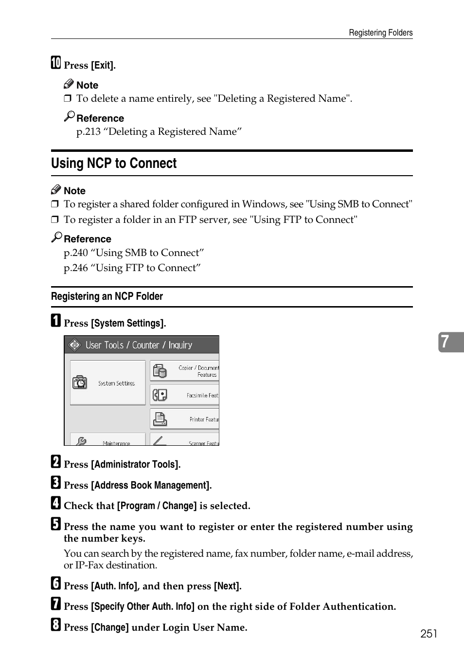 Using ncp to connect, Registering an ncp folder | Ricoh LD435c User Manual | Page 259 / 325