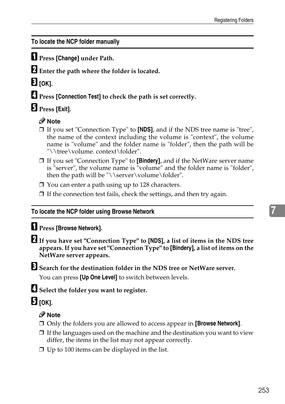 To locate the ncp folder manually, To locate the ncp folder using browse network | Ricoh LD435c User Manual | Page 261 / 325