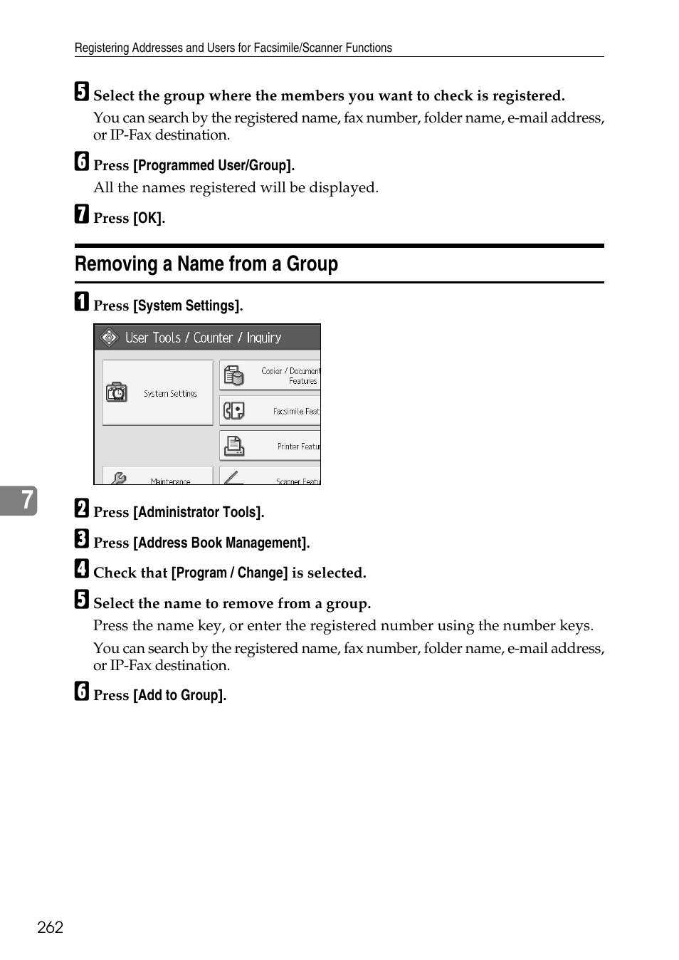 Removing a name from a group | Ricoh LD435c User Manual | Page 270 / 325