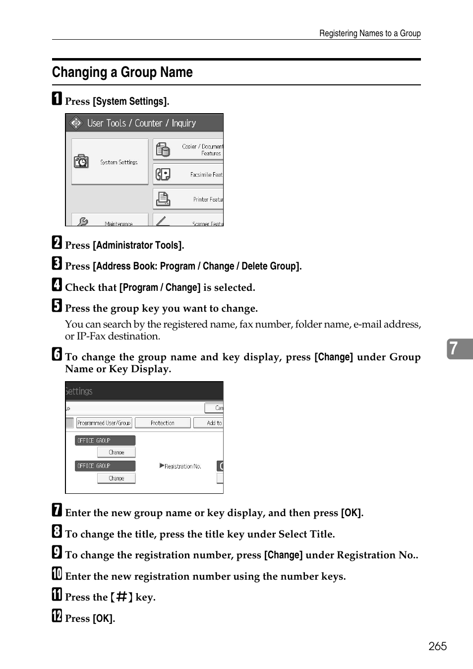 Changing a group name | Ricoh LD435c User Manual | Page 273 / 325