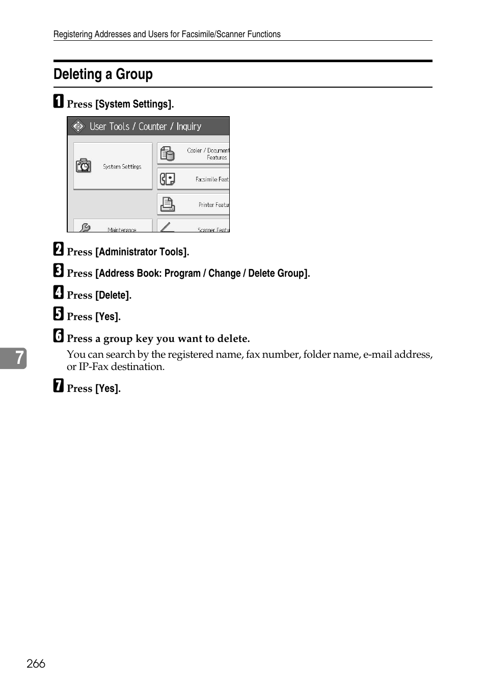 Deleting a group | Ricoh LD435c User Manual | Page 274 / 325