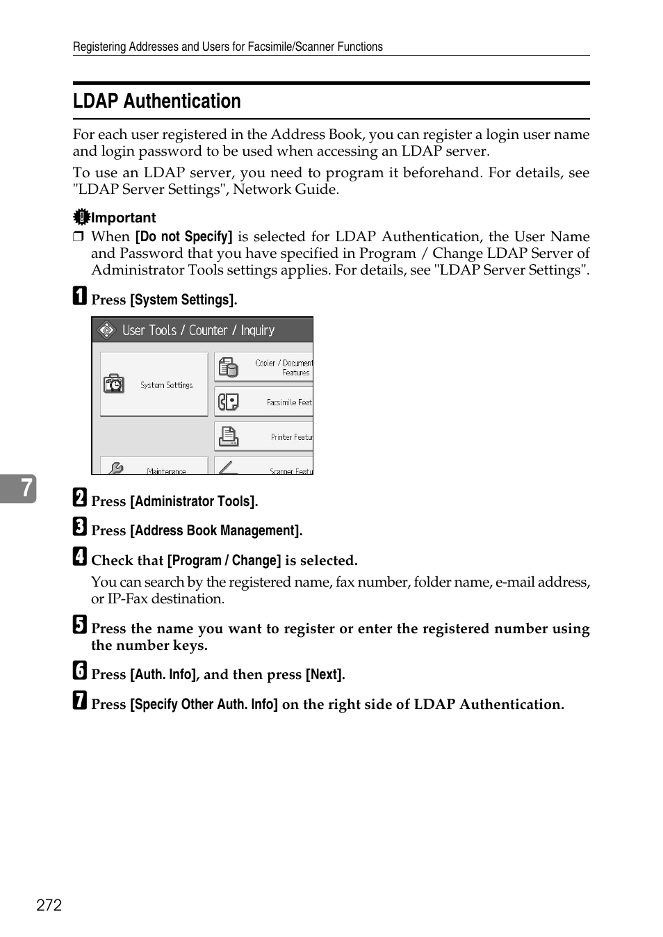 Ldap authentication | Ricoh LD435c User Manual | Page 280 / 325