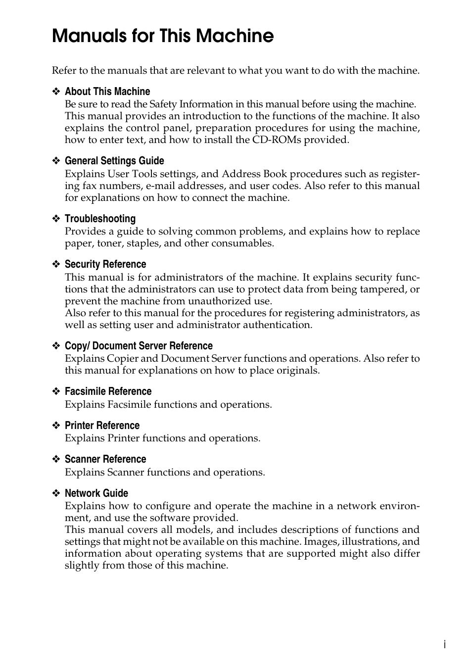 Manuals for this machine | Ricoh LD435c User Manual | Page 3 / 325