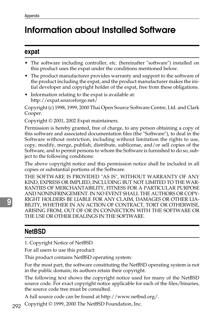 Information about installed software, Expat, Netbsd | Expat netbsd, 9information about installed software | Ricoh LD435c User Manual | Page 300 / 325