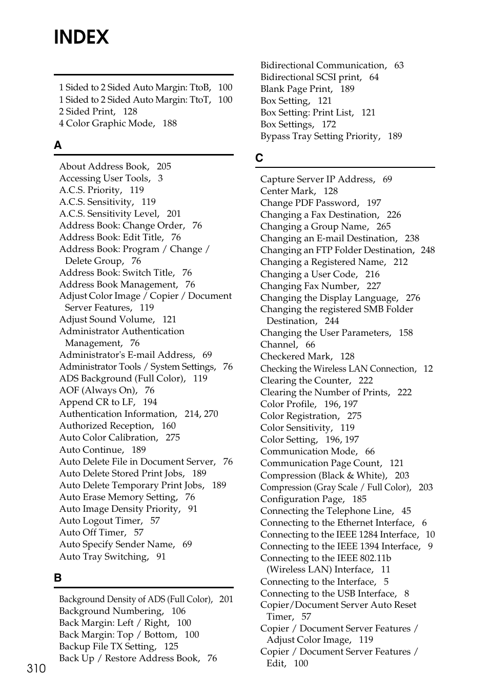 Index | Ricoh LD435c User Manual | Page 318 / 325