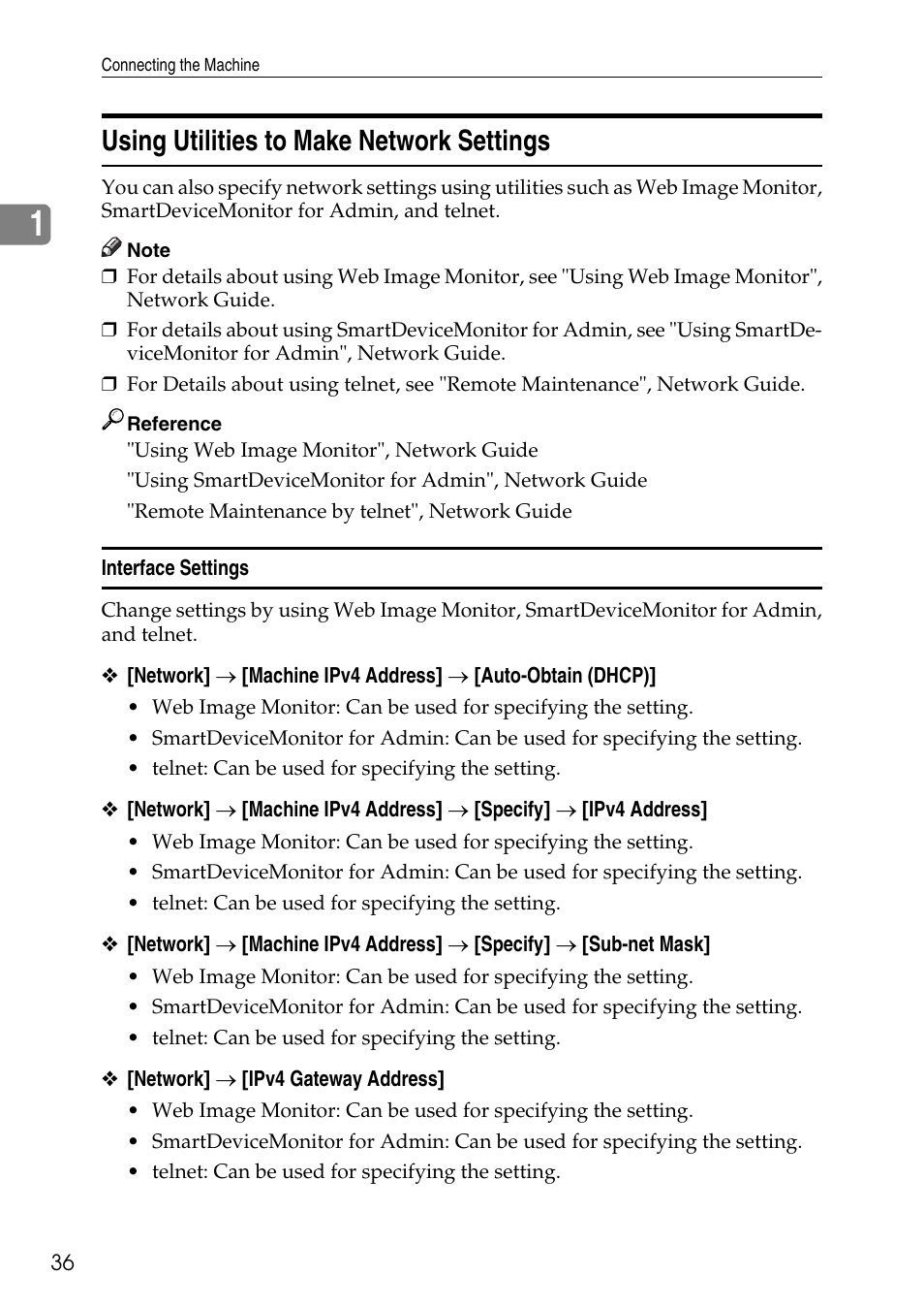 Using utilities to make network settings, Interface settings | Ricoh LD435c User Manual | Page 44 / 325