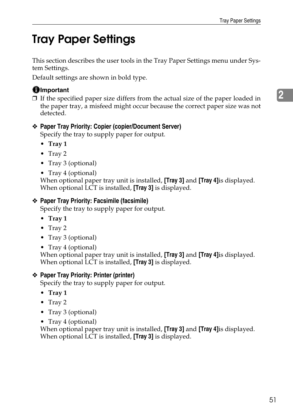 Tray paper settings, 2tray paper settings | Ricoh LD435c User Manual | Page 59 / 325