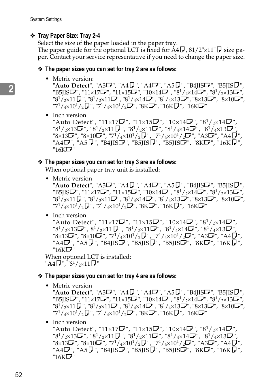 Tray paper size: tray 2-4 | Ricoh LD435c User Manual | Page 60 / 325